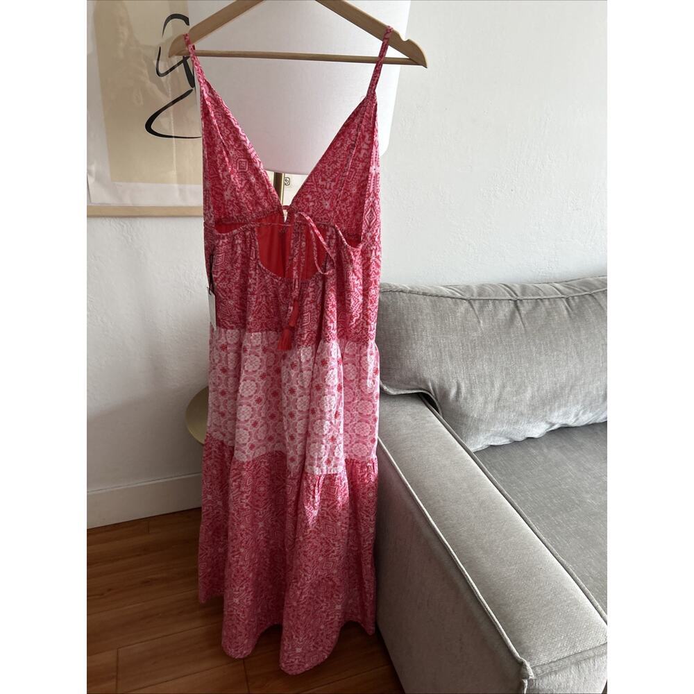 Red Patchwork Cottage Picnic Maxi Dress Cotton Summer Beach Vacation  XL - Picture 5 of 10